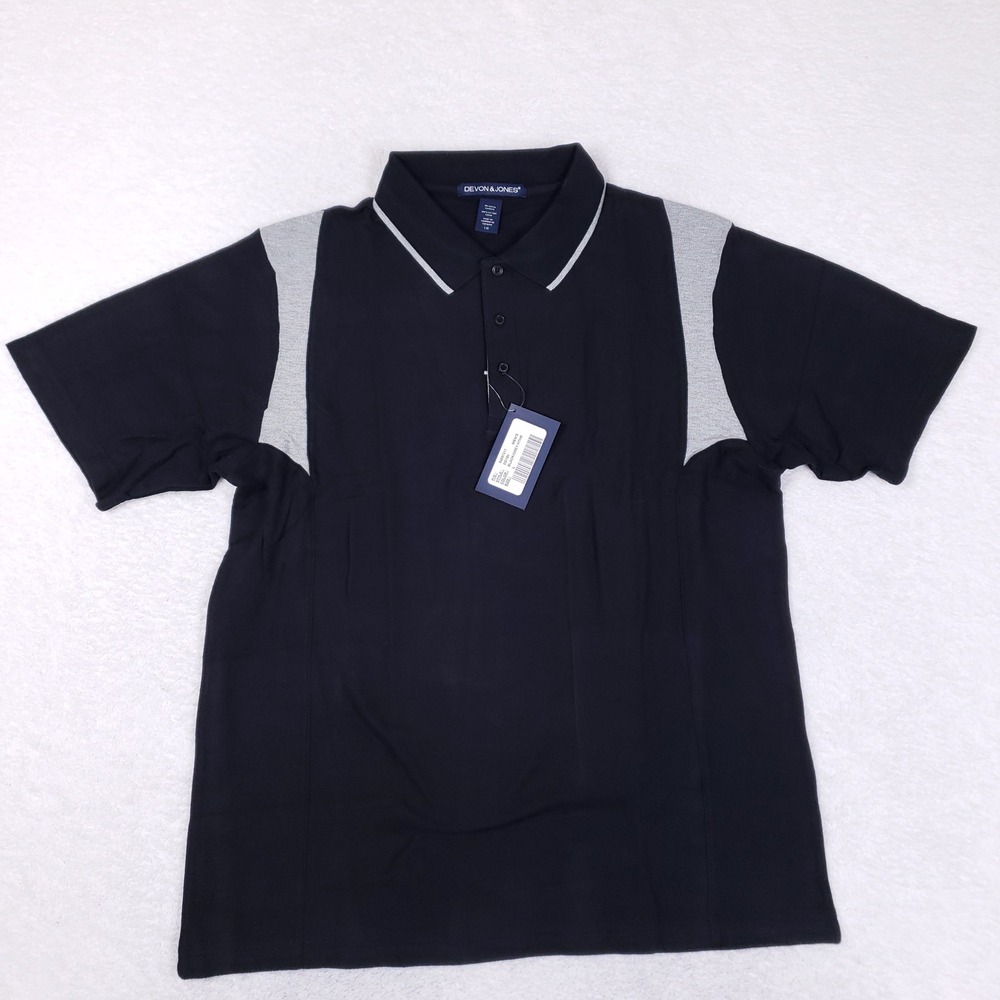 Devon & Jones Polo Shirt Mens Large Black Colorblock Short Sleeve Athleisure